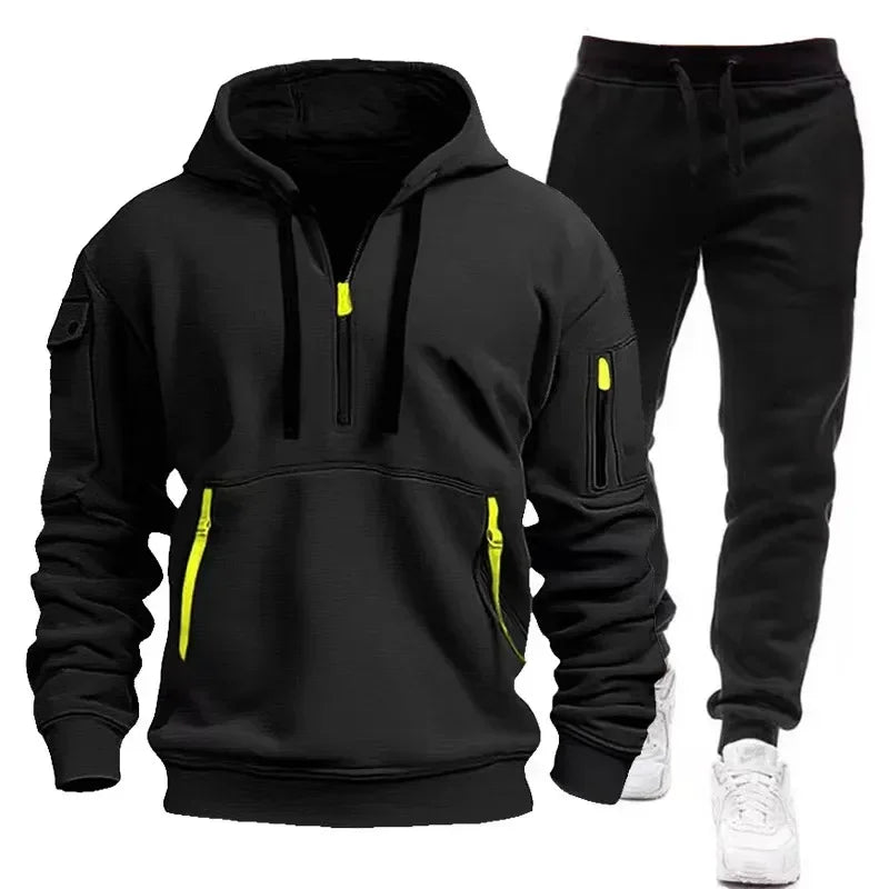 2025 Spring Autumn Fashion Trend Men Hooded Clothes Pants Sweatshirt Zipper Casual Clothinfg Personality Sportswear 2 Pieces Set