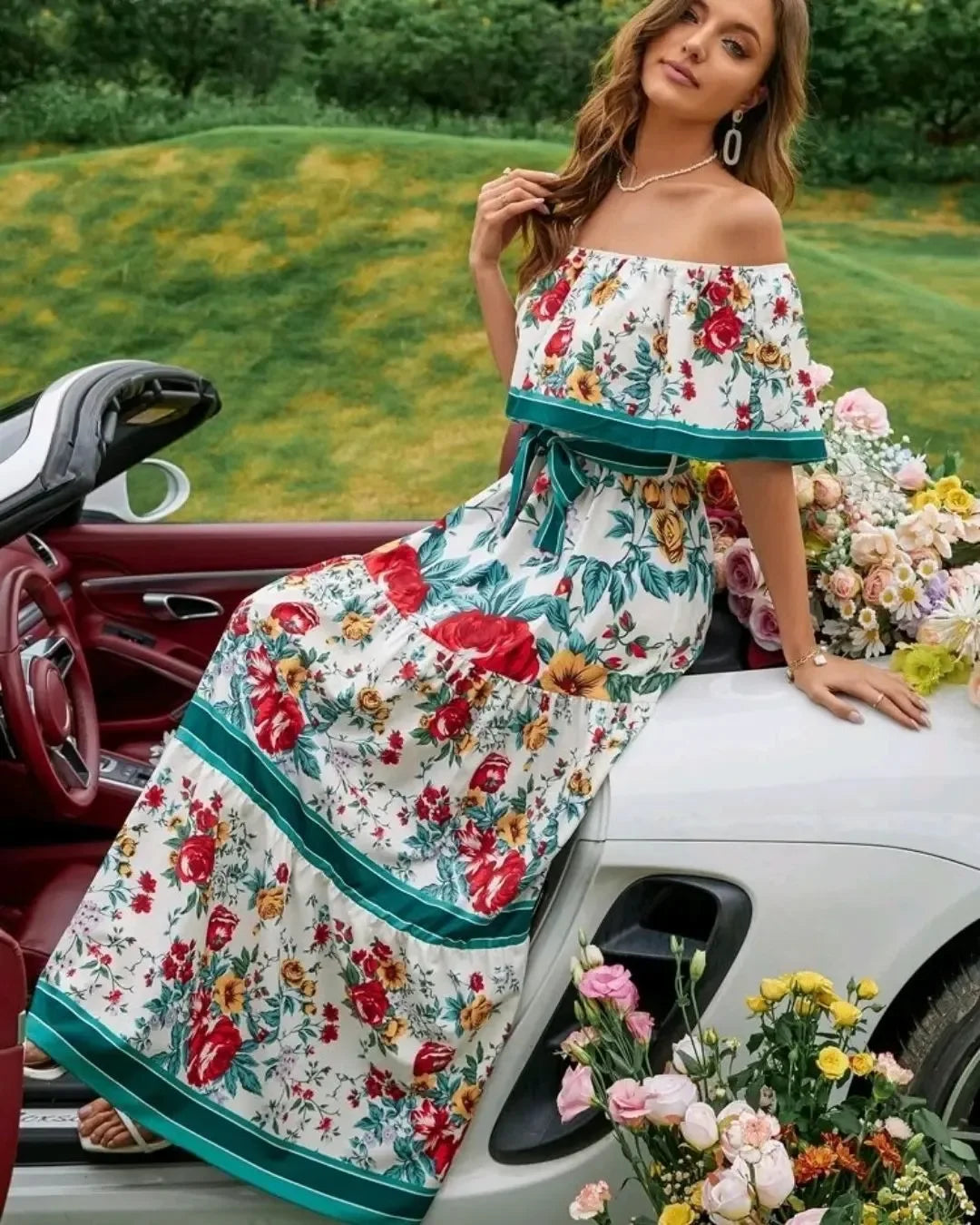 Boho Dress Women's One Shoulder Dress with Sexy and Fashionable Printed Long Style, Large Display, Summer New