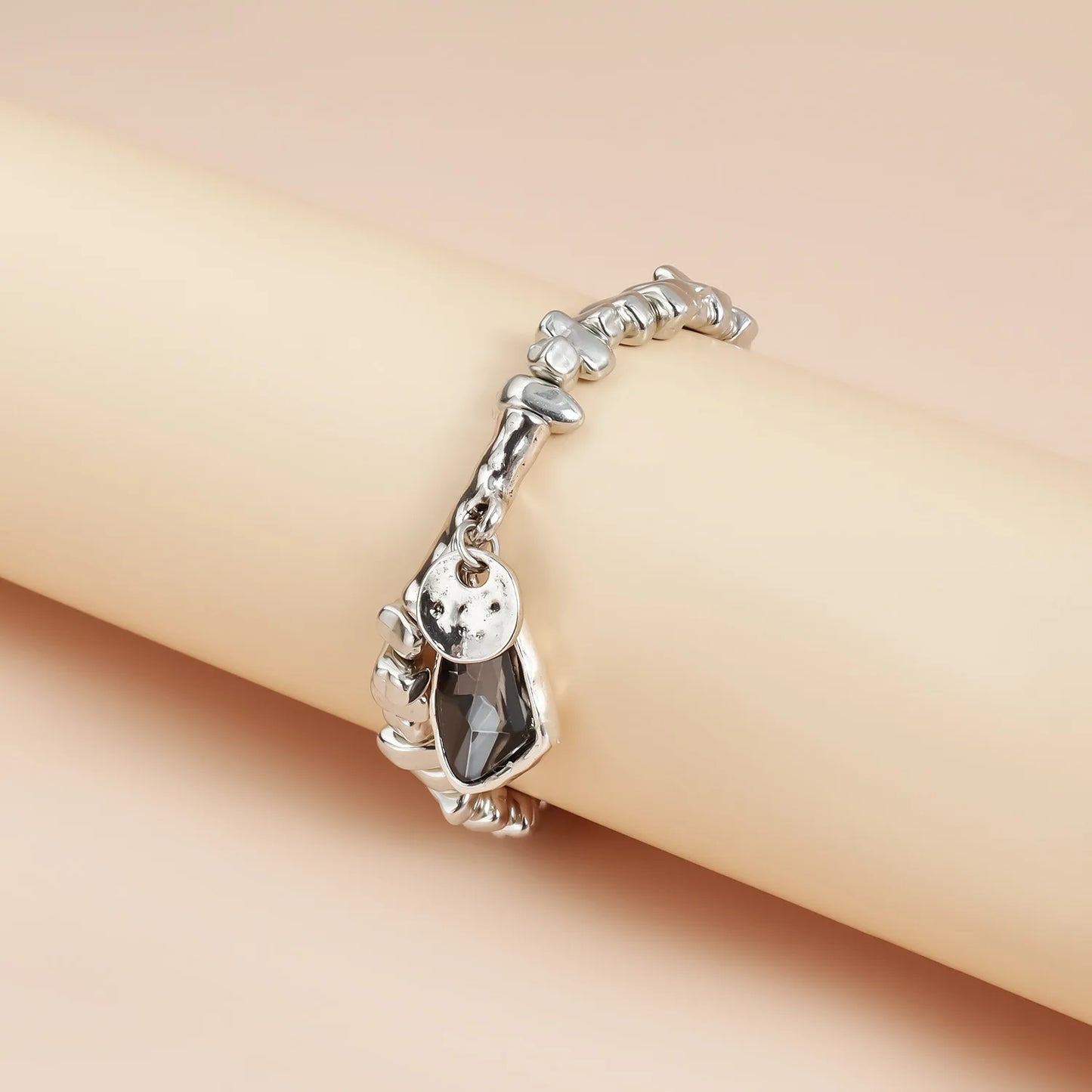 Faceted Pendant Set Necklace & Bracelet Sparkling Metal Jewelry Elegant Cut Crystal Gift for Women Luxe