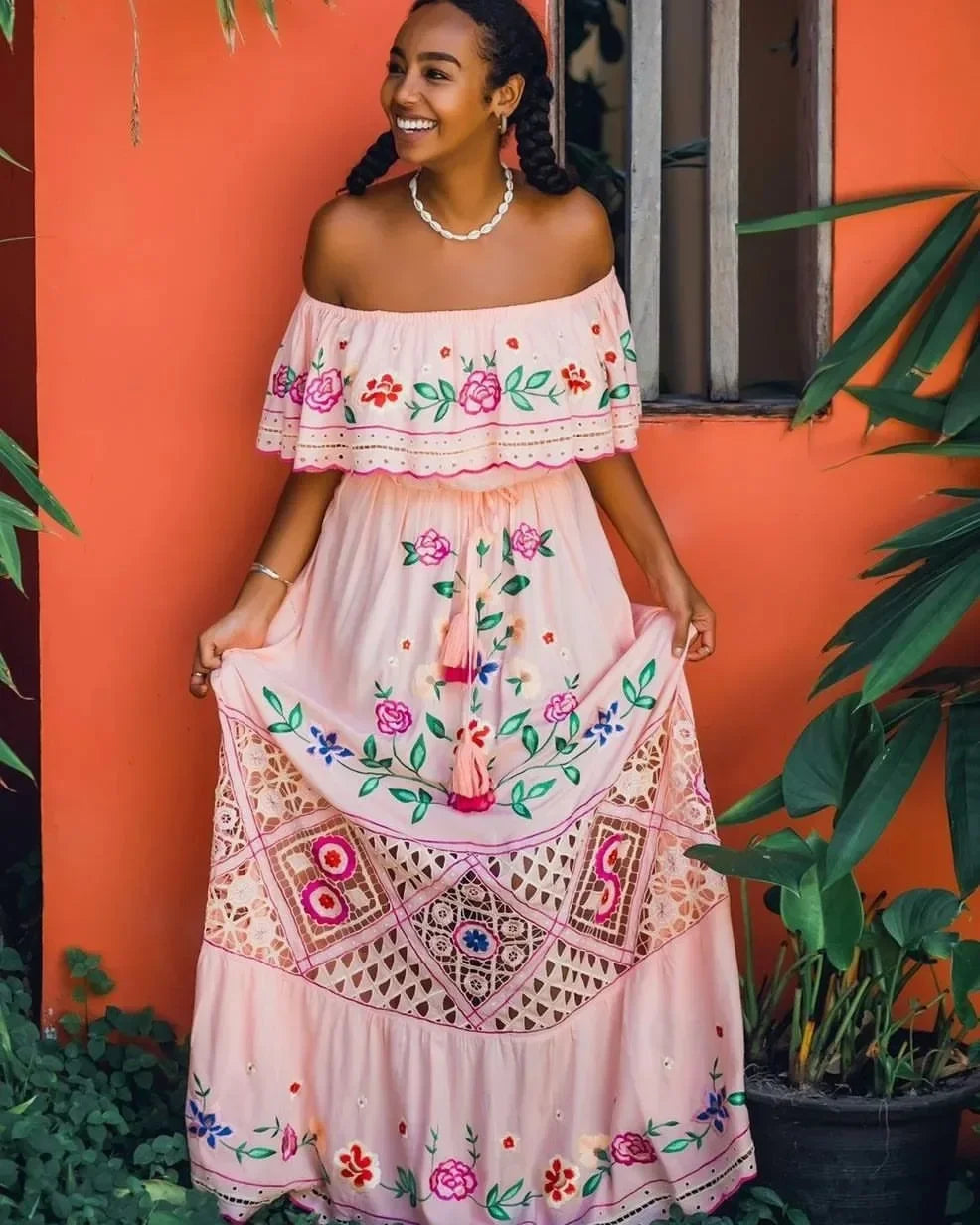 Boho Dress Women's One Shoulder Dress with Sexy and Fashionable Printed Long Style, Large Display, Summer New