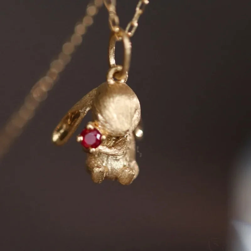 Cute and Exquisite Rabbit Jewelry Sets New in Fun Matte Ancient Gold Craft Earrings for Women Ring Necklace Gifts to Girlfriend