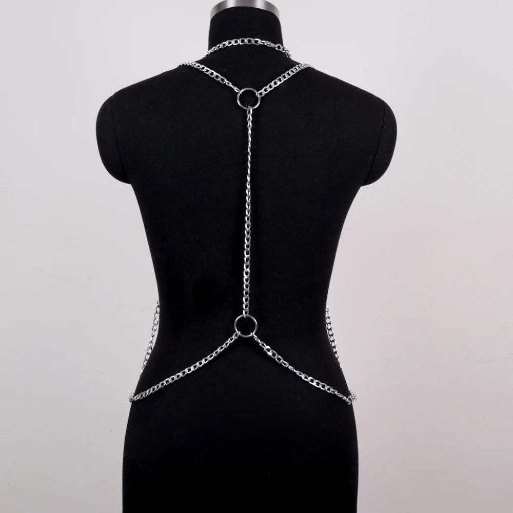 Men'S Fashion Featuring Punk Hip-Hop Street Dance with Tassels, Metallic Clothing, Collarbone Chains, Waist Chains, And Unique O