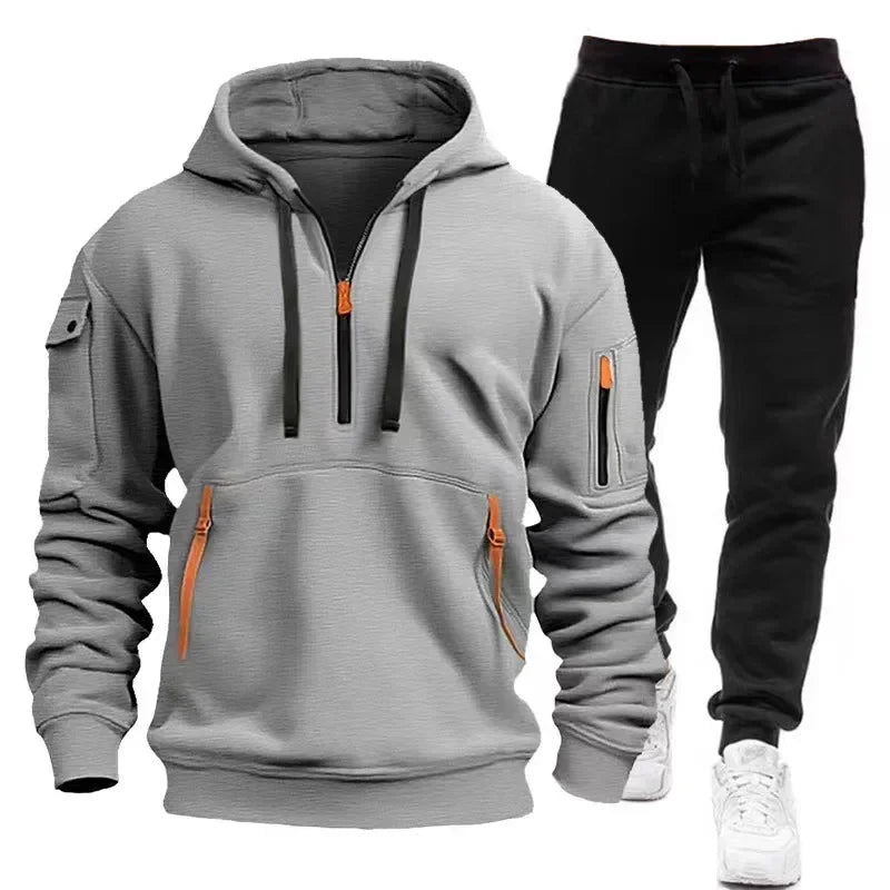 2025 Spring Autumn Fashion Trend Men Hooded Clothes Pants Sweatshirt Zipper Casual Clothinfg Personality Sportswear 2 Pieces Set