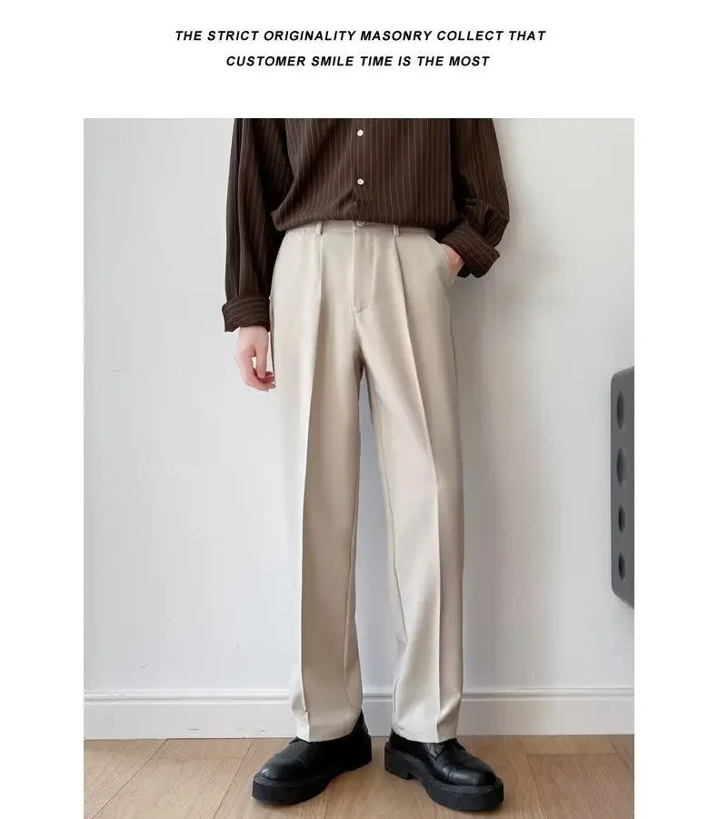 2025 New Men Straight Pants Fashion Korean Loose Suit Trousers Casual Draped Baggy White Wide Pant Male Streetwear