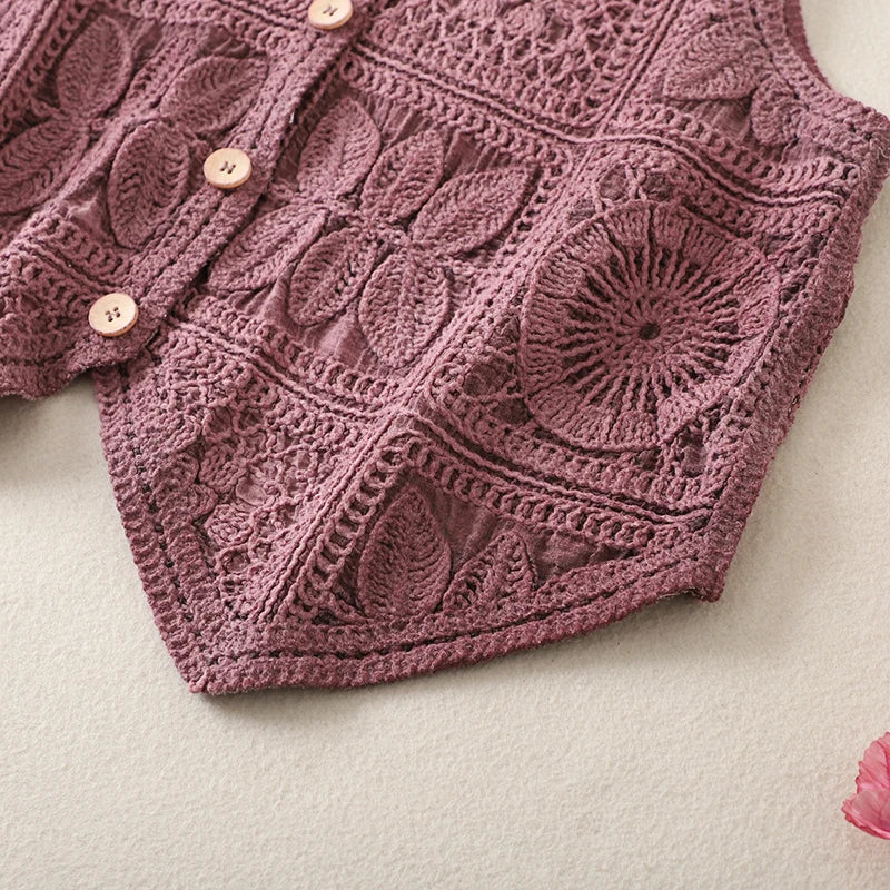 Women's Boho Style Crochet Lace Vest White Beige Green Purple Brown Sleeveless Summer Jackets Coat Hollow Out Knit Cover Ups Top