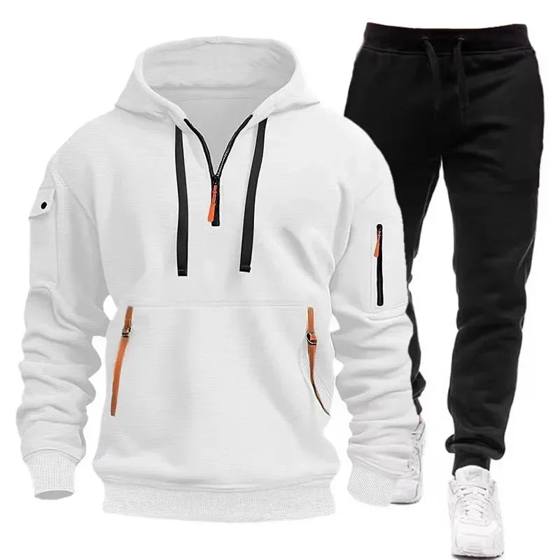 2025 Spring Autumn Fashion Trend Men Hooded Clothes Pants Sweatshirt Zipper Casual Clothinfg Personality Sportswear 2 Pieces Set