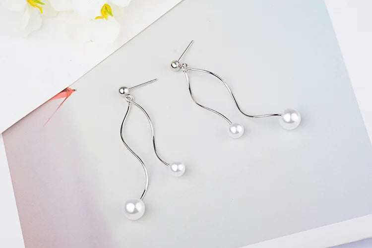 Wholesale Jewelry Simple Fashion Elegant star for Woman Gift Pearl 925 Sterling Silver Long Tassel Stud Earrings YS251