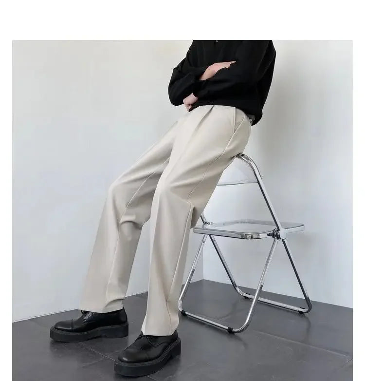 2025 New Men Straight Pants Fashion Korean Loose Suit Trousers Casual Draped Baggy White Wide Pant Male Streetwear