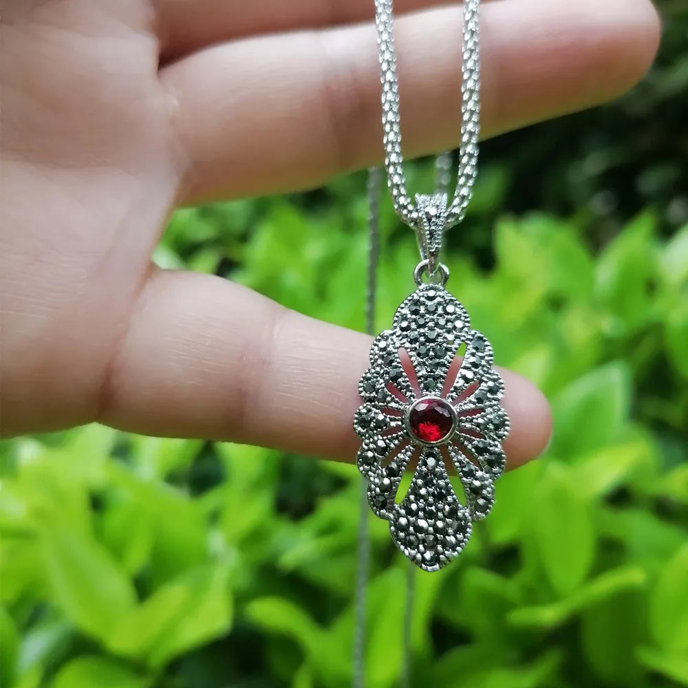 Ajojewel Woman Retro Style Jewelry Set With Red Stone Black Rhinestone Necklace Ring Earrings Vintage Gifts