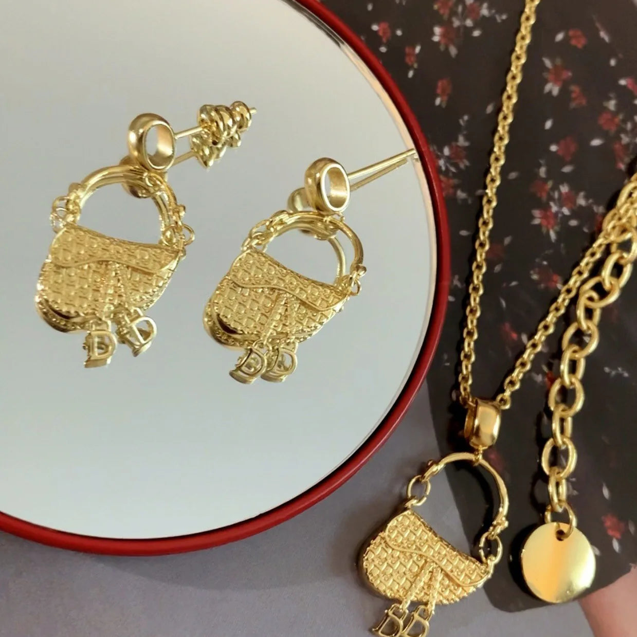 Women's Jewelry, French Luxury Gold-plated, Saddle Bag Pendant Earrings & Necklace, Elegant Versatile, Stylish Hot Sale