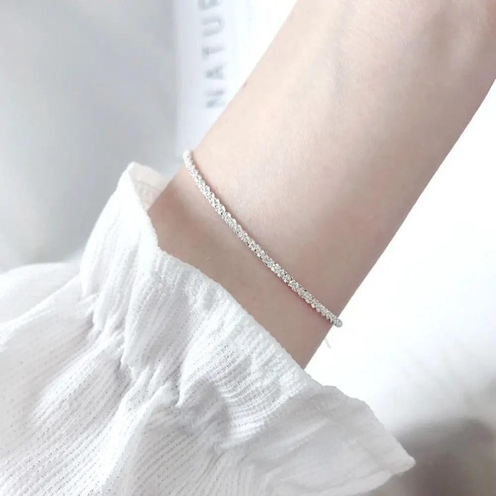 Fashion Elegant Simple Metal Bracelet Silver Geometry Thin Chain Bracelet Hand Jewelry Adjustable Shining Bracelet Gift