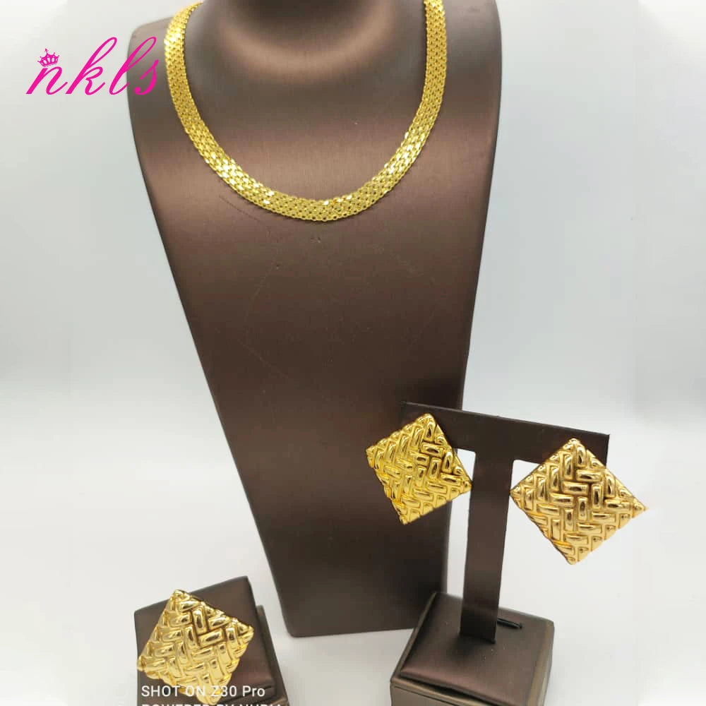 Jewelry Sets For Women Gold Color Chain Luxury Design Earrings Ring Ethiopian The Latest Hot Sale African Nigeria Jewelry Party