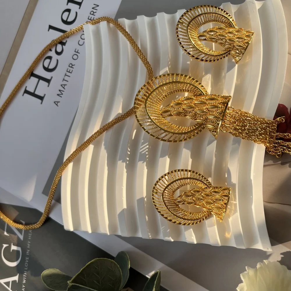 LByzHan Nigerian Jewelery Set Wedding Jewelry For Women Dubai 24K Gold Color Jewlery African Designer Earrings Bridal Necklace