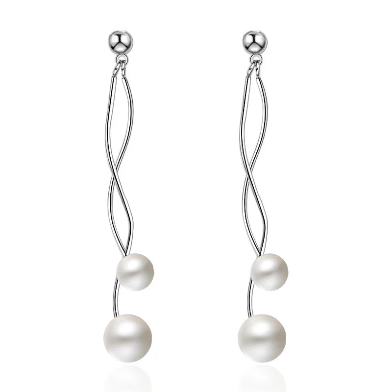 Wholesale Jewelry Simple Fashion Elegant star for Woman Gift Pearl 925 Sterling Silver Long Tassel Stud Earrings YS251