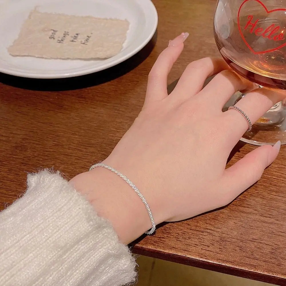 Fashion Elegant Simple Metal Bracelet Silver Geometry Thin Chain Bracelet Hand Jewelry Adjustable Shining Bracelet Gift