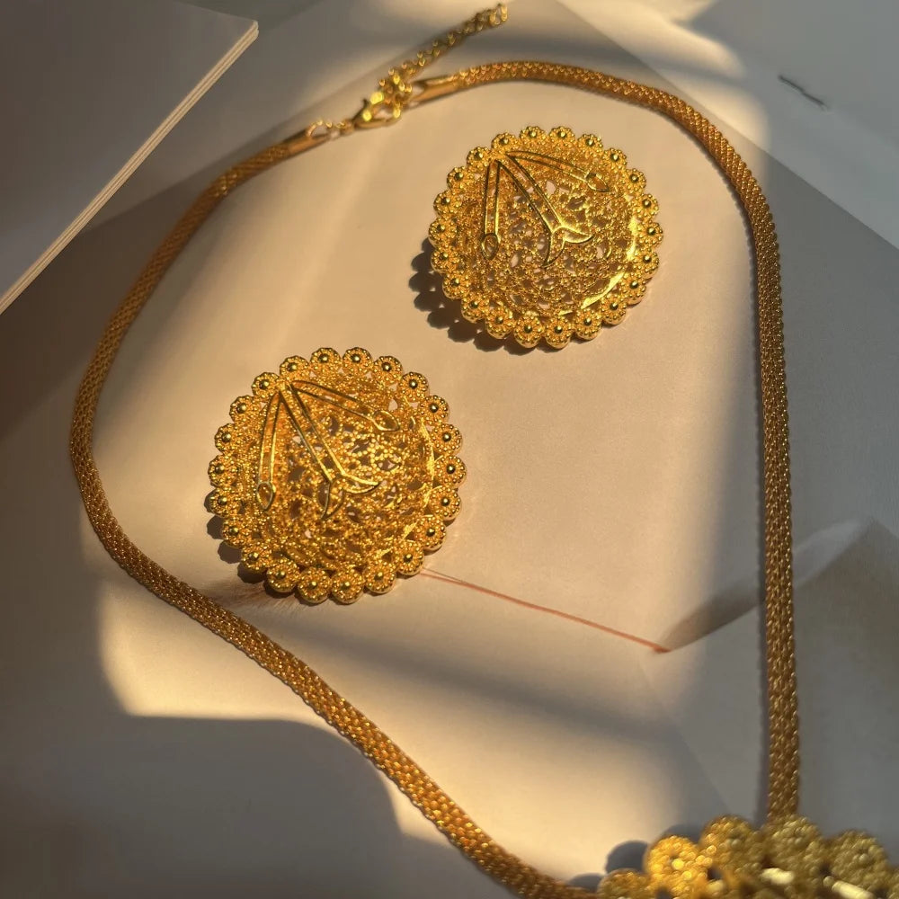 LByzHan Nigerian Jewelery Set Wedding Jewelry For Women Dubai 24K Gold Color Jewlery African Designer Earrings Bridal Necklace