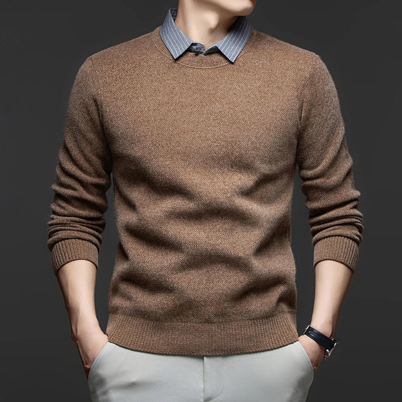 2025 Autumn and Winter Fashionable Men's Business Wear with A Lapel and Lined Sweater with An Inner Knitted Shirt