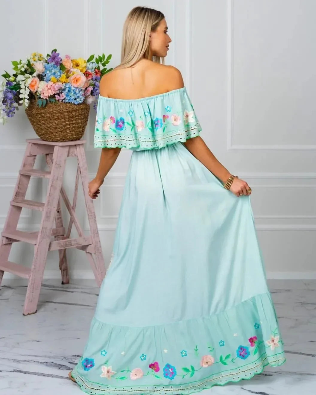 Boho Dress Women's One Shoulder Dress with Sexy and Fashionable Printed Long Style, Large Display, Summer New