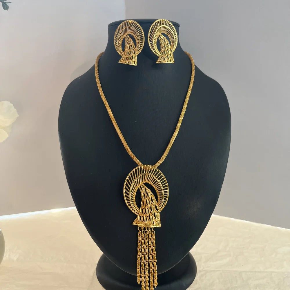 LByzHan Nigerian Jewelery Set Wedding Jewelry For Women Dubai 24K Gold Color Jewlery African Designer Earrings Bridal Necklace