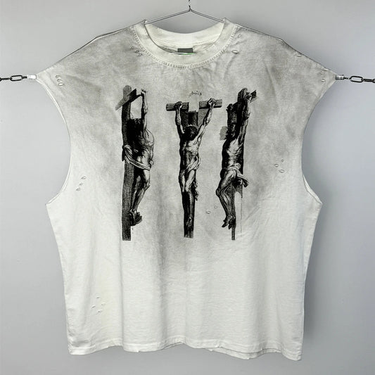 Yao Fashion Vintage Retro Washed Old Men Tops Cotton Vest Streetwear Oversize Casual Dirty Style Tee Graphics T Shirt For Men