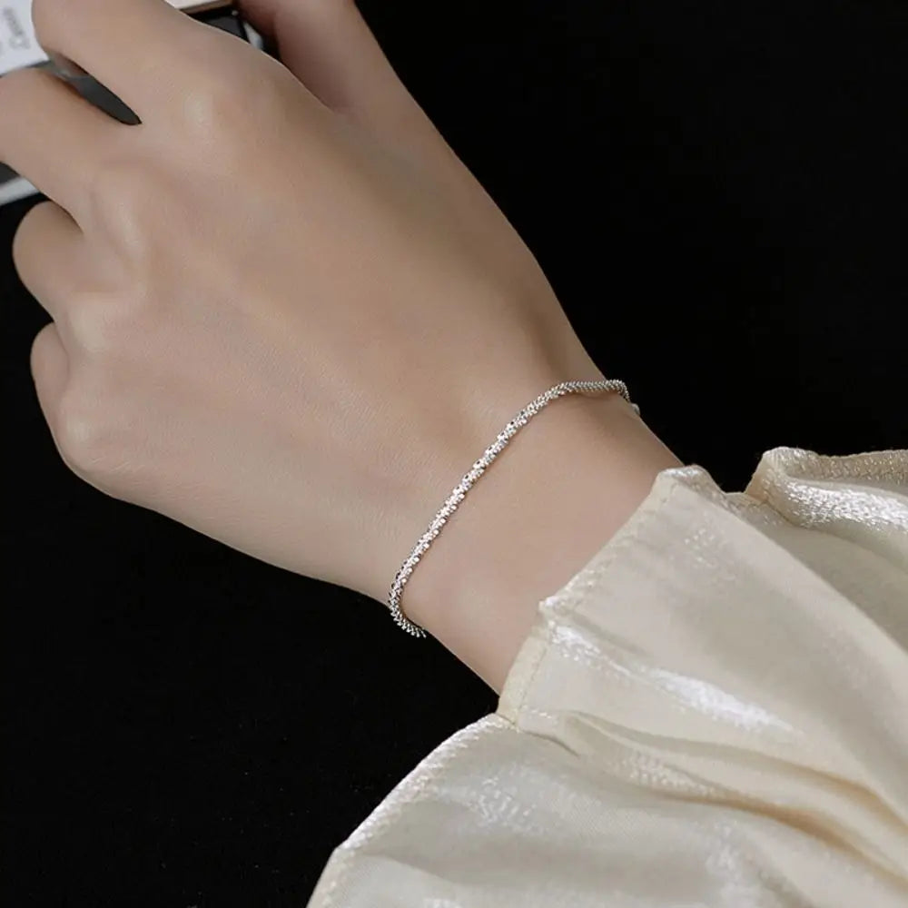 Fashion Elegant Simple Metal Bracelet Silver Geometry Thin Chain Bracelet Hand Jewelry Adjustable Shining Bracelet Gift