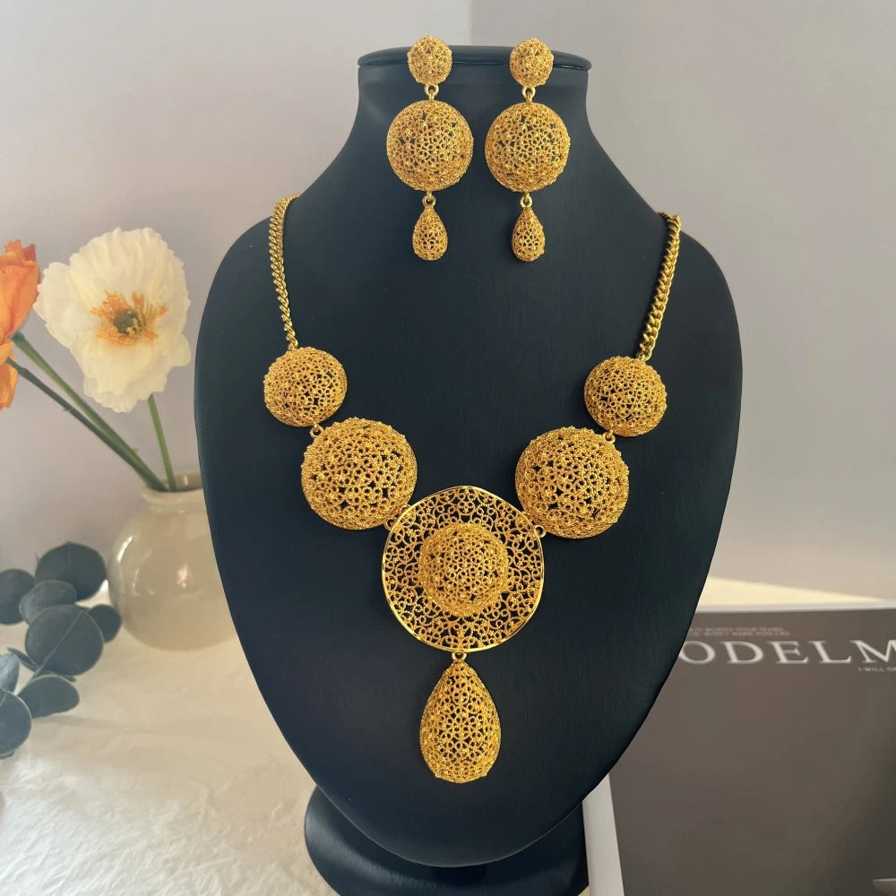 LByzHan Nigerian Jewelery Set Wedding Jewelry For Women Dubai 24K Gold Color Jewlery African Designer Earrings Bridal Necklace