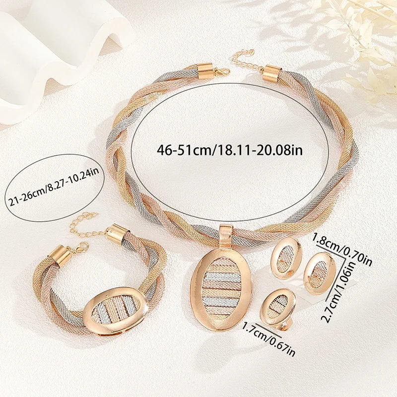 Bracelet Earrings Ring Gold Jewelry Set Ladies Necklace Bridal Wedding Luxury Jewelry