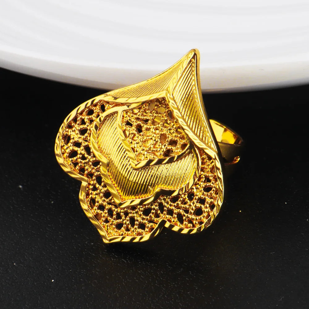 Jewelery Set For Women Dubai 24K Gold Color Jewlery African Designer Wedding Bridal Necklace Earring Ring Gift