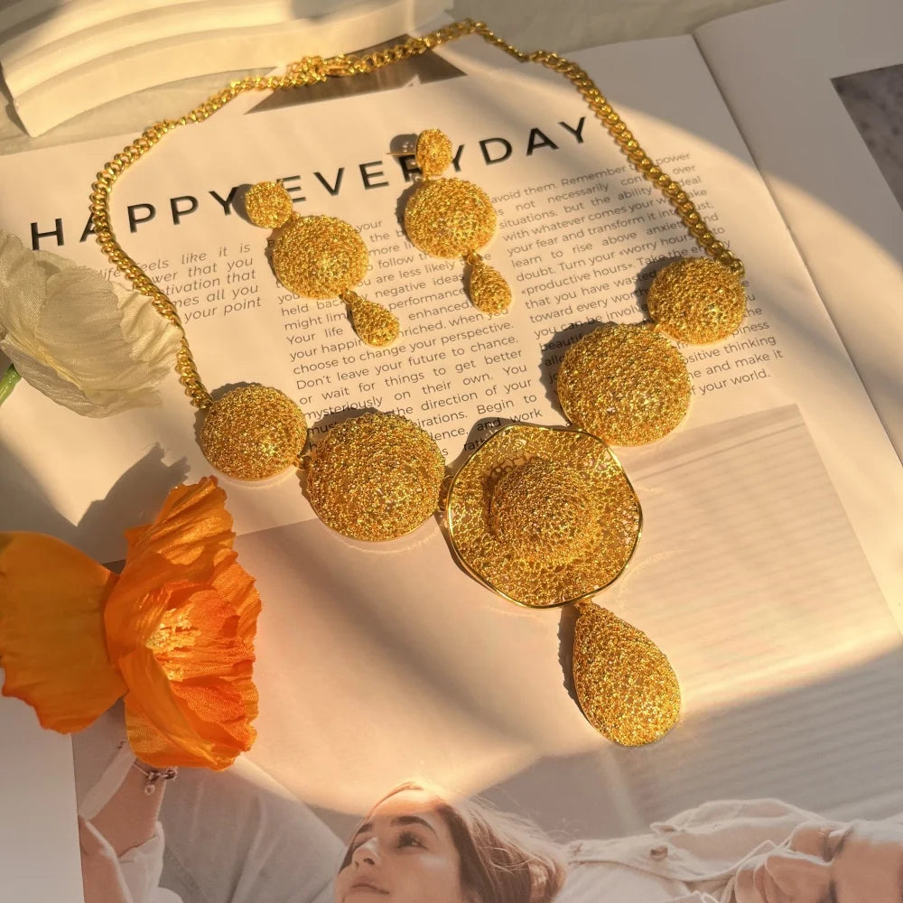 LByzHan Nigerian Jewelery Set Wedding Jewelry For Women Dubai 24K Gold Color Jewlery African Designer Earrings Bridal Necklace