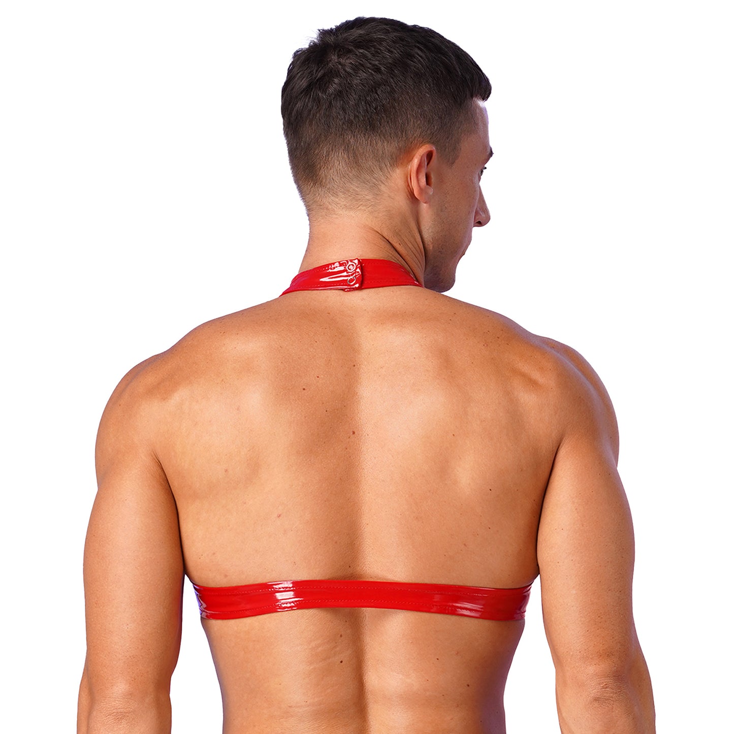 Men Fashion O Ring Halter Vest Crop Tops Wetlook Latex Backless Sleeveless Patent Leather Camisole for Party Club Music Festival