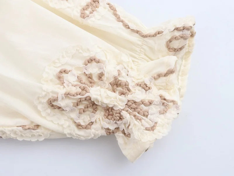 MUJER Flower Embroidered Blouses for Women Tassel Casual Shirts and Blouses Woman Ruched Beach Women's Blouse Summer Boho Tops