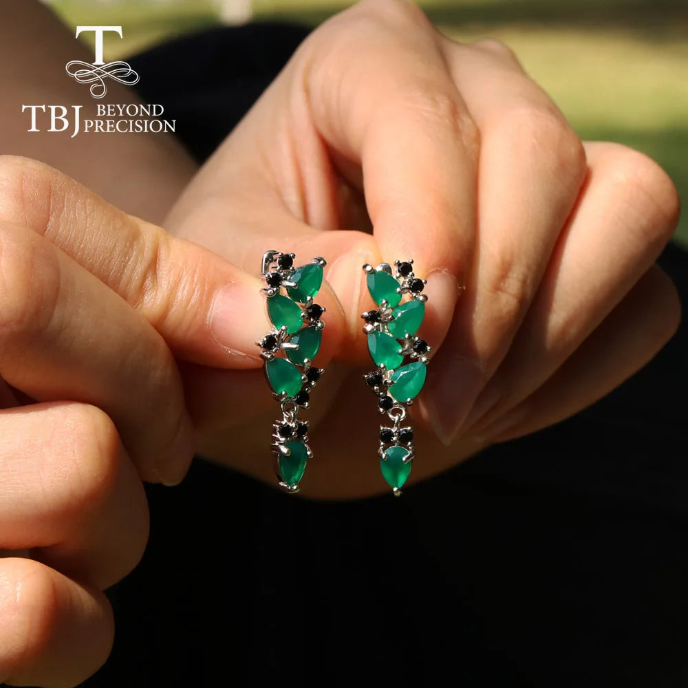 Charming Jewlery set natural  Green agate rings earring 925 sterling silver  for women wife luxury design anniversary party gift