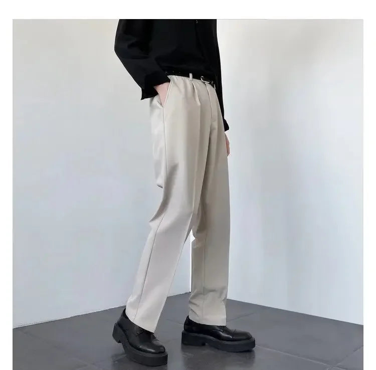 2025 New Men Straight Pants Fashion Korean Loose Suit Trousers Casual Draped Baggy White Wide Pant Male Streetwear