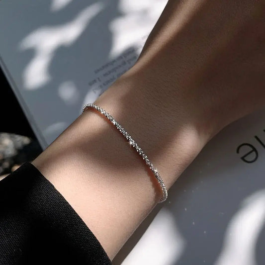 Fashion Elegant Simple Metal Bracelet Silver Geometry Thin Chain Bracelet Hand Jewelry Adjustable Shining Bracelet Gift