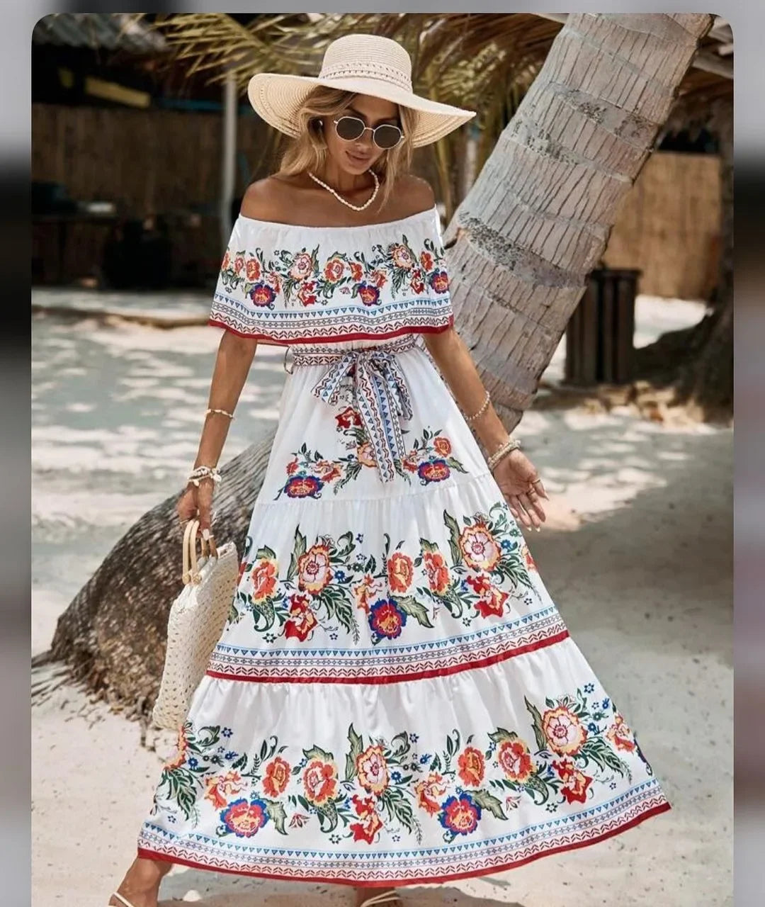 Boho Dress Women's One Shoulder Dress with Sexy and Fashionable Printed Long Style, Large Display, Summer New