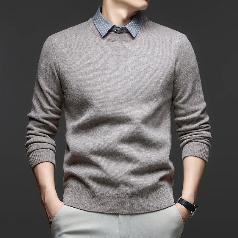 2025 Autumn and Winter Fashionable Men's Business Wear with A Lapel and Lined Sweater with An Inner Knitted Shirt