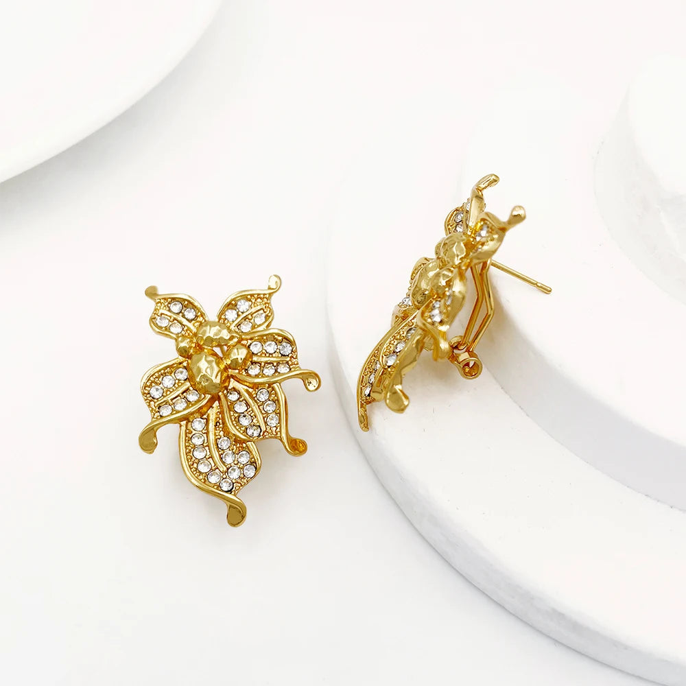 YTJX Wedding Jewelry Set Africal Big Flower Choker Necklace Fine Zircon Bracelet Piercing Earring Ring 18K Gold Plated Jewellery