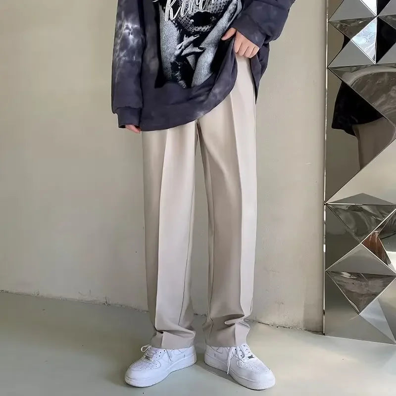 2025 New Men Straight Pants Fashion Korean Loose Suit Trousers Casual Draped Baggy White Wide Pant Male Streetwear