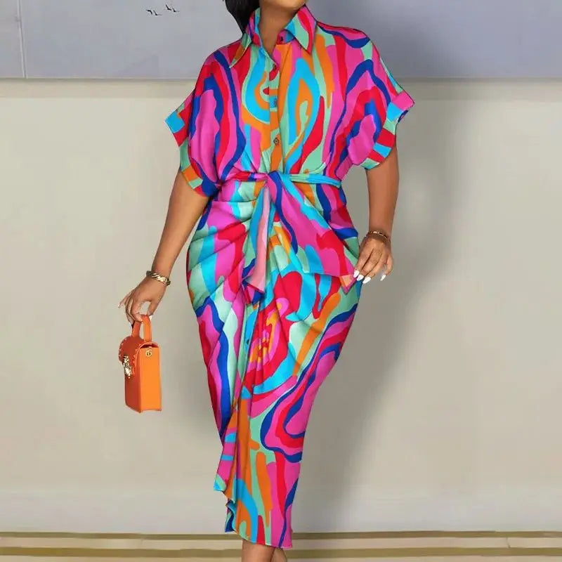 Women Boho Shirt Dress Summer Turn-down Collar Single Breasted Button Irregular Long Dress Female Sexy Letter Print Maxi Dresses