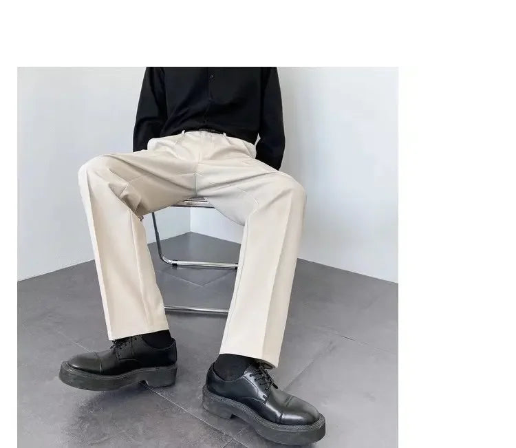 2025 New Men Straight Pants Fashion Korean Loose Suit Trousers Casual Draped Baggy White Wide Pant Male Streetwear