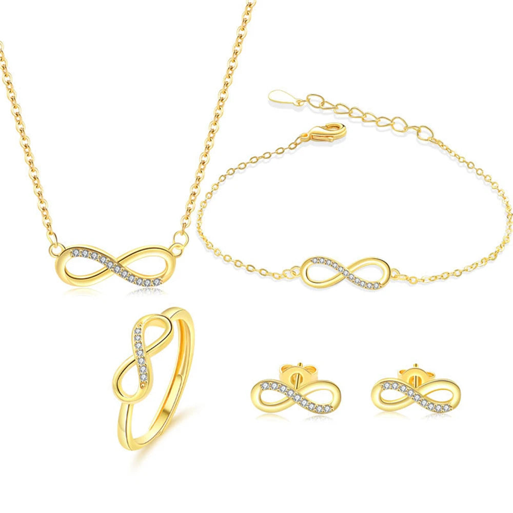 925 Sterling Silver Jewelry Set Inlaid Crystal Zircon Women's Mobius Loop Necklace Bracelet Earrings, Party Gift Jewelry