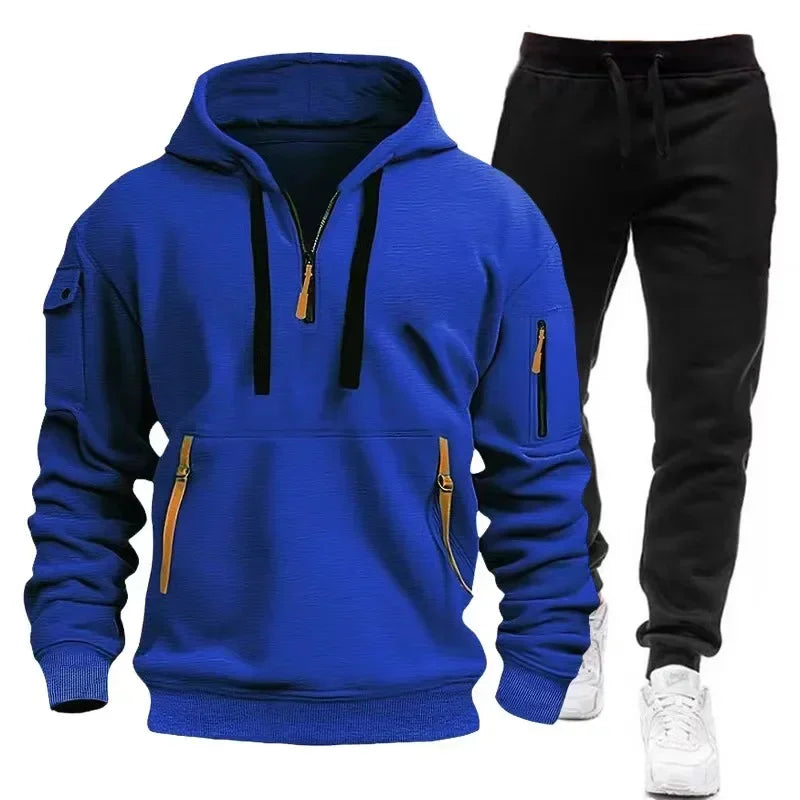 2025 Spring Autumn Fashion Trend Men Hooded Clothes Pants Sweatshirt Zipper Casual Clothinfg Personality Sportswear 2 Pieces Set