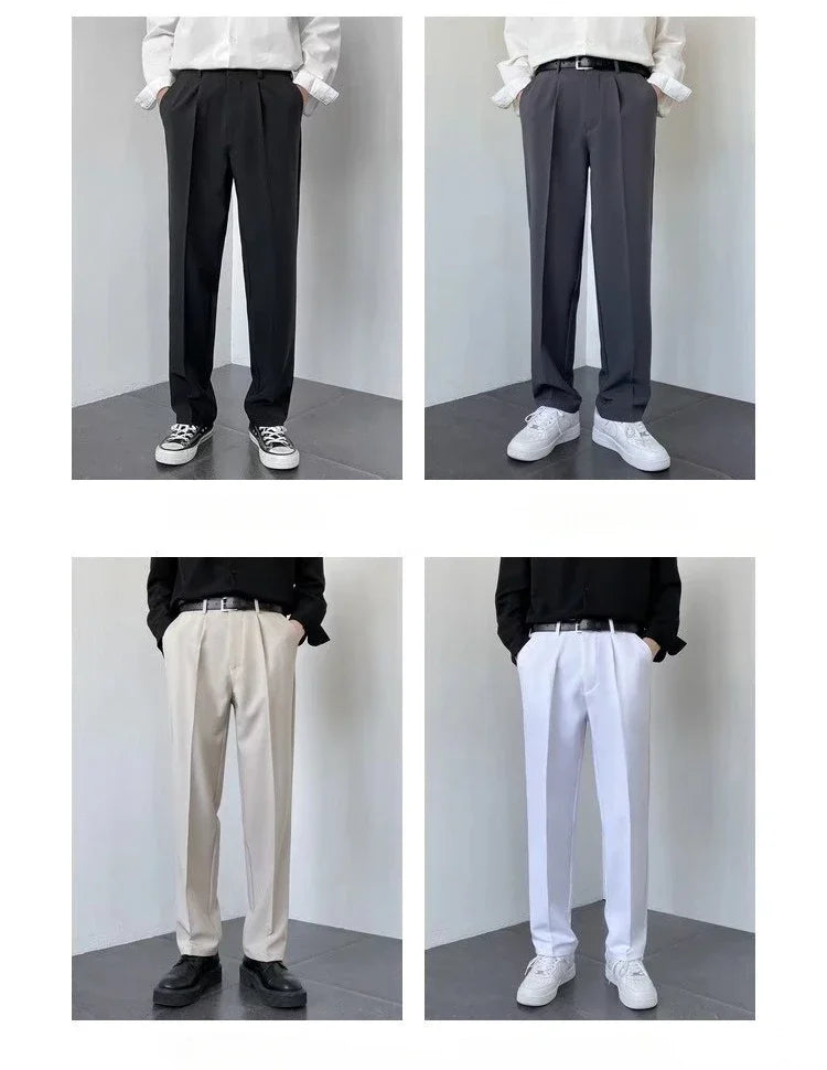 2025 New Men Straight Pants Fashion Korean Loose Suit Trousers Casual Draped Baggy White Wide Pant Male Streetwear