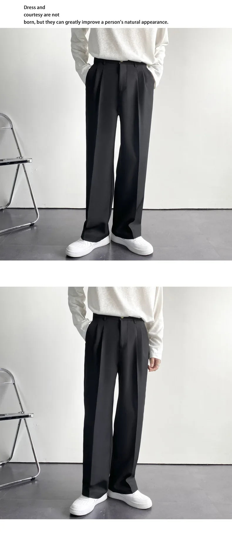 2025 New Men Straight Pants Fashion Korean Loose Suit Trousers Casual Draped Baggy White Wide Pant Male Streetwear