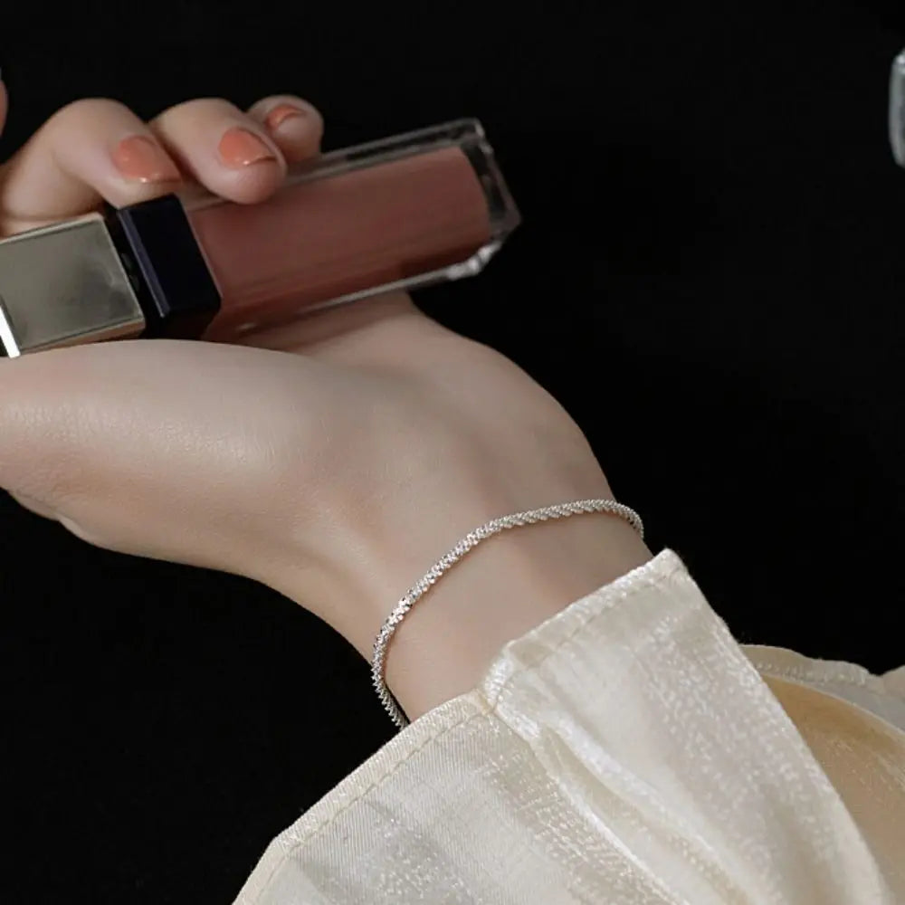 Fashion Elegant Simple Metal Bracelet Silver Geometry Thin Chain Bracelet Hand Jewelry Adjustable Shining Bracelet Gift