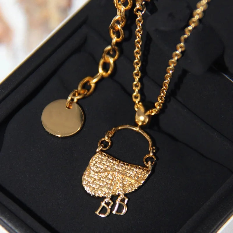Women's Jewelry, French Luxury Gold-plated, Saddle Bag Pendant Earrings & Necklace, Elegant Versatile, Stylish Hot Sale