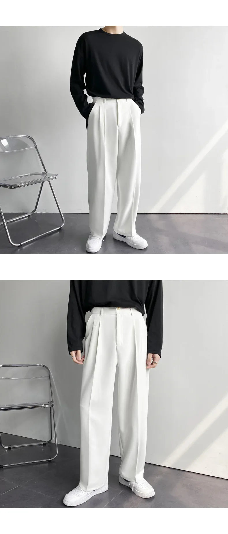 2025 New Men Straight Pants Fashion Korean Loose Suit Trousers Casual Draped Baggy White Wide Pant Male Streetwear
