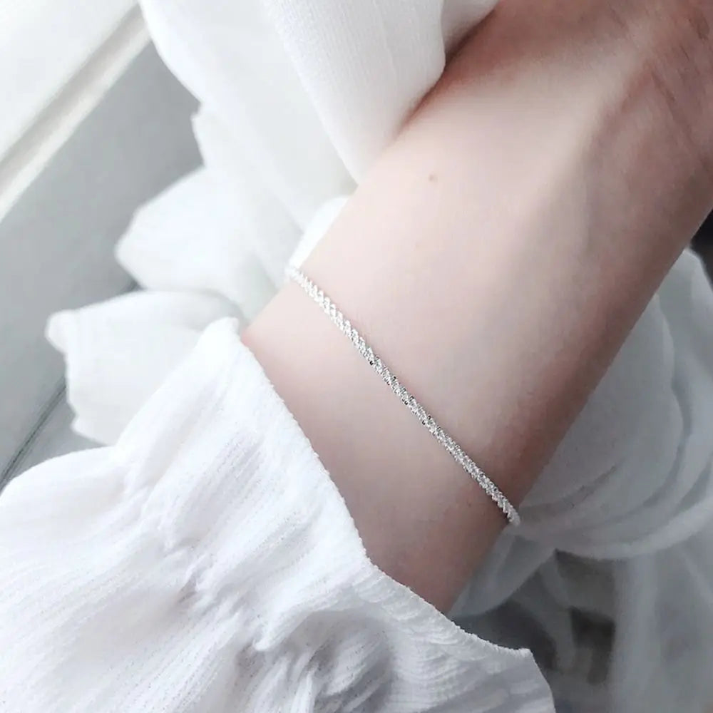 Fashion Elegant Simple Metal Bracelet Silver Geometry Thin Chain Bracelet Hand Jewelry Adjustable Shining Bracelet Gift