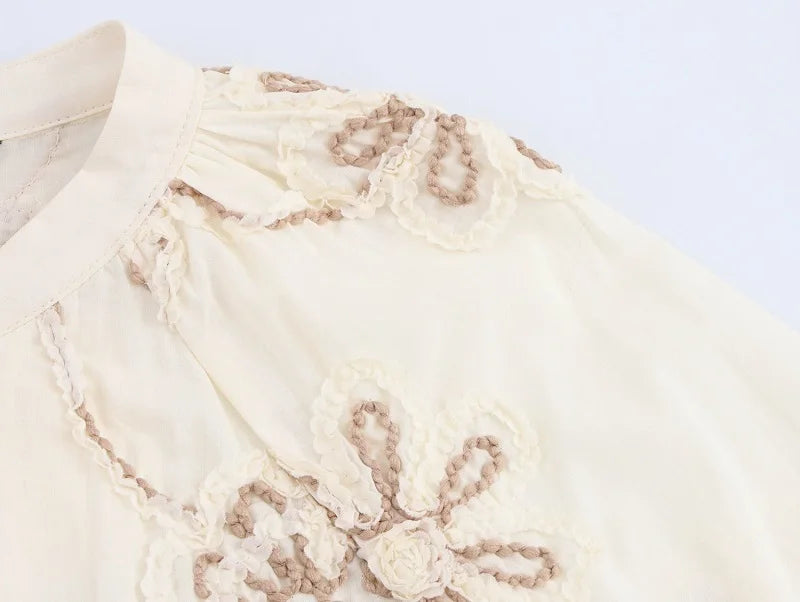 MUJER Flower Embroidered Blouses for Women Tassel Casual Shirts and Blouses Woman Ruched Beach Women's Blouse Summer Boho Tops