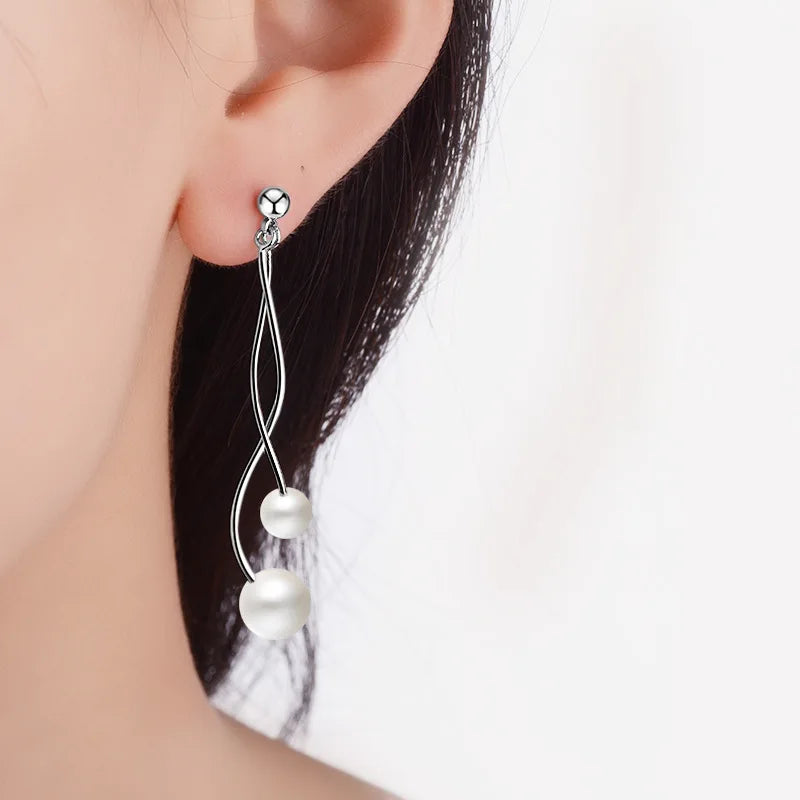 Wholesale Jewelry Simple Fashion Elegant star for Woman Gift Pearl 925 Sterling Silver Long Tassel Stud Earrings YS251